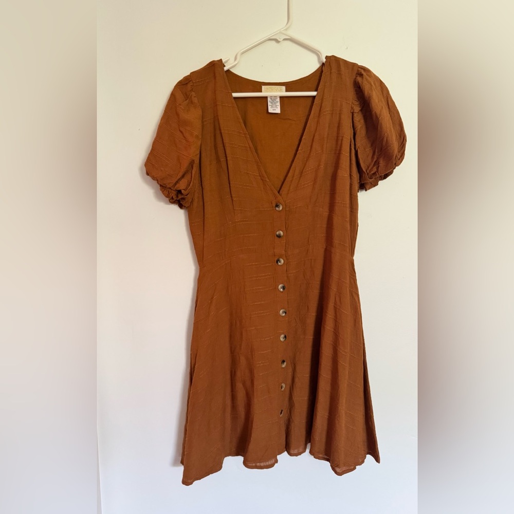 l*space Rusty Brown Button-Front V-Neck Midi Dress